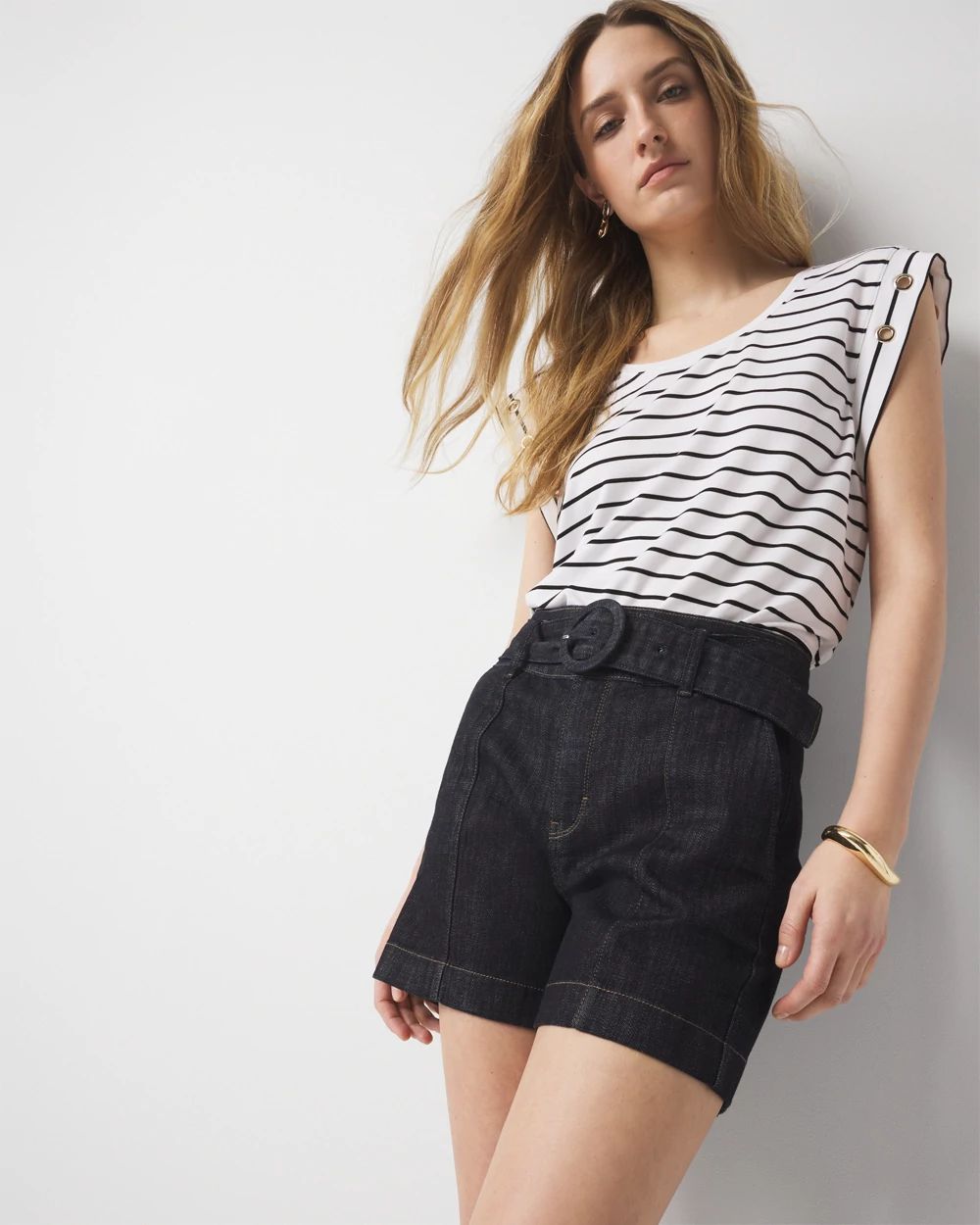 Petite Extra High-Rise Belted Denim Short