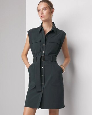 Petite Cap-Sleeve Utility Mini Shirt Dress