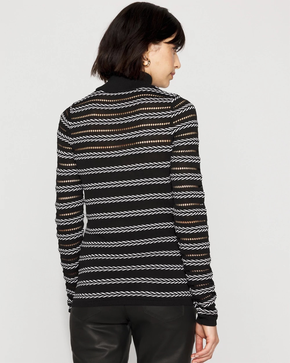 Black + White Rib Knit Mock Neck Sweater