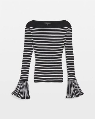 Petite Striped Flared Cuff Sweater click to view larger image.