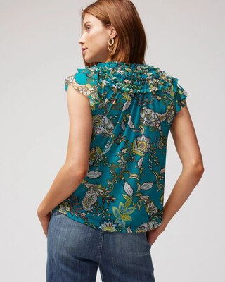 Short-Sleeve Mesh Tie-Neck Top
