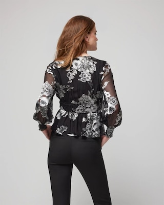 Long-Sleeve Detailed Burnout Blouse