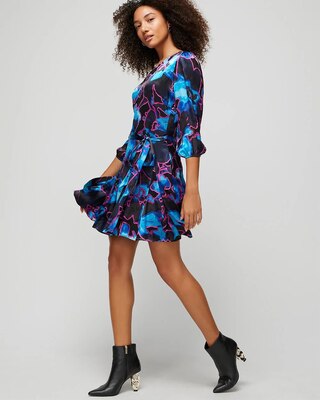 3/4-Sleeve Silk Burn Out Godet Dress