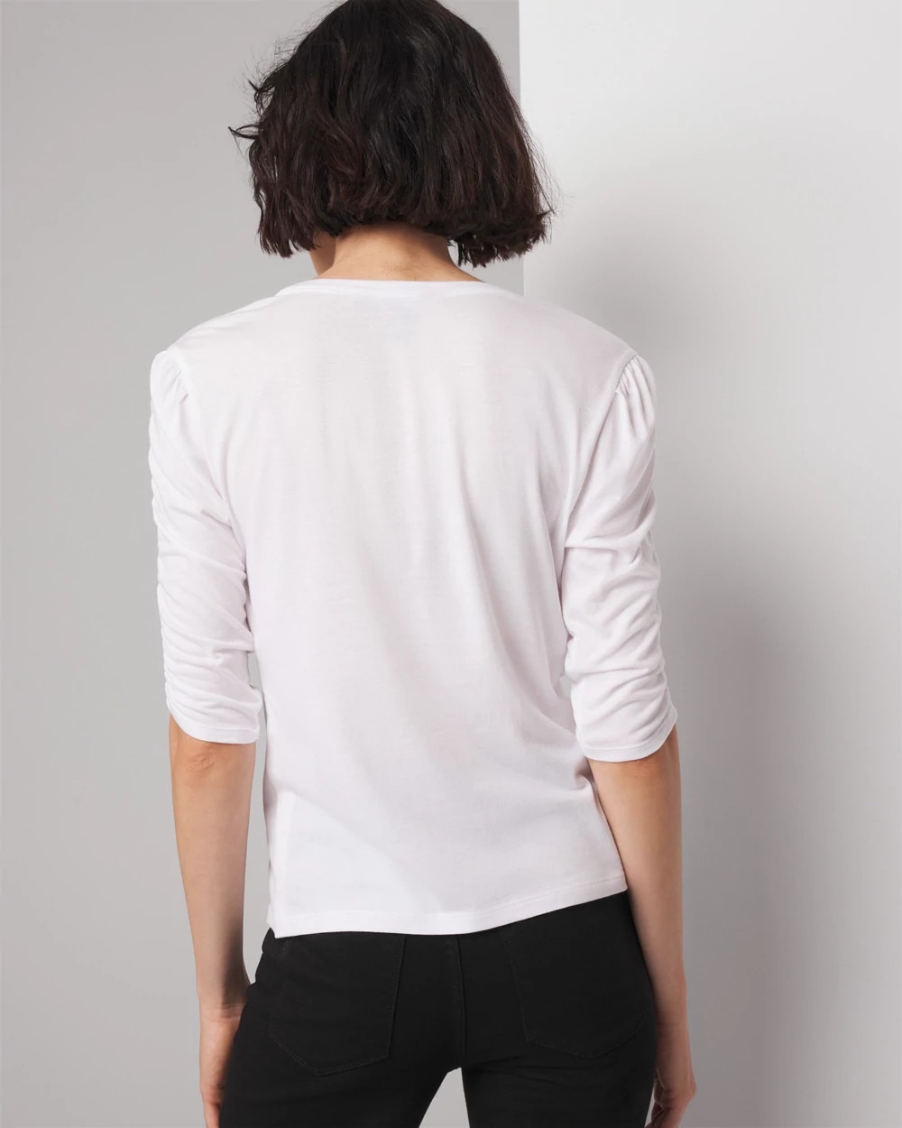 Cotton Modal Ruched Sleeve Tee
