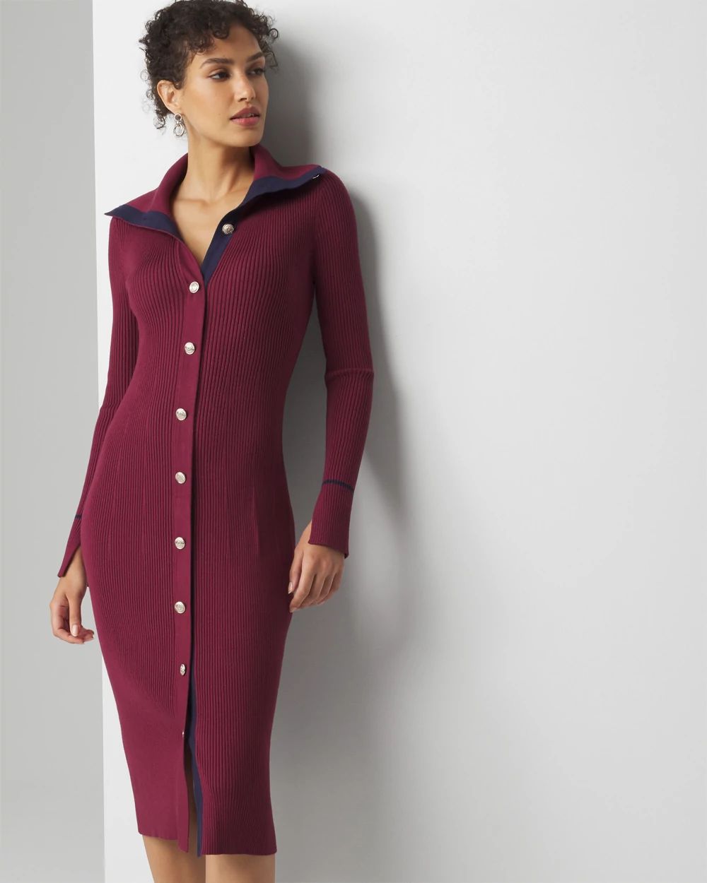 Long Sleeve Colorblocked Sweater Dress click to view larger image.