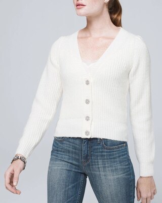 Embellished Cardigan with Puff Sleeves