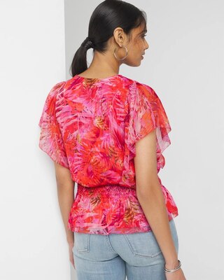 Short Sleeve Flutter Sleeve V-Neck Blouse