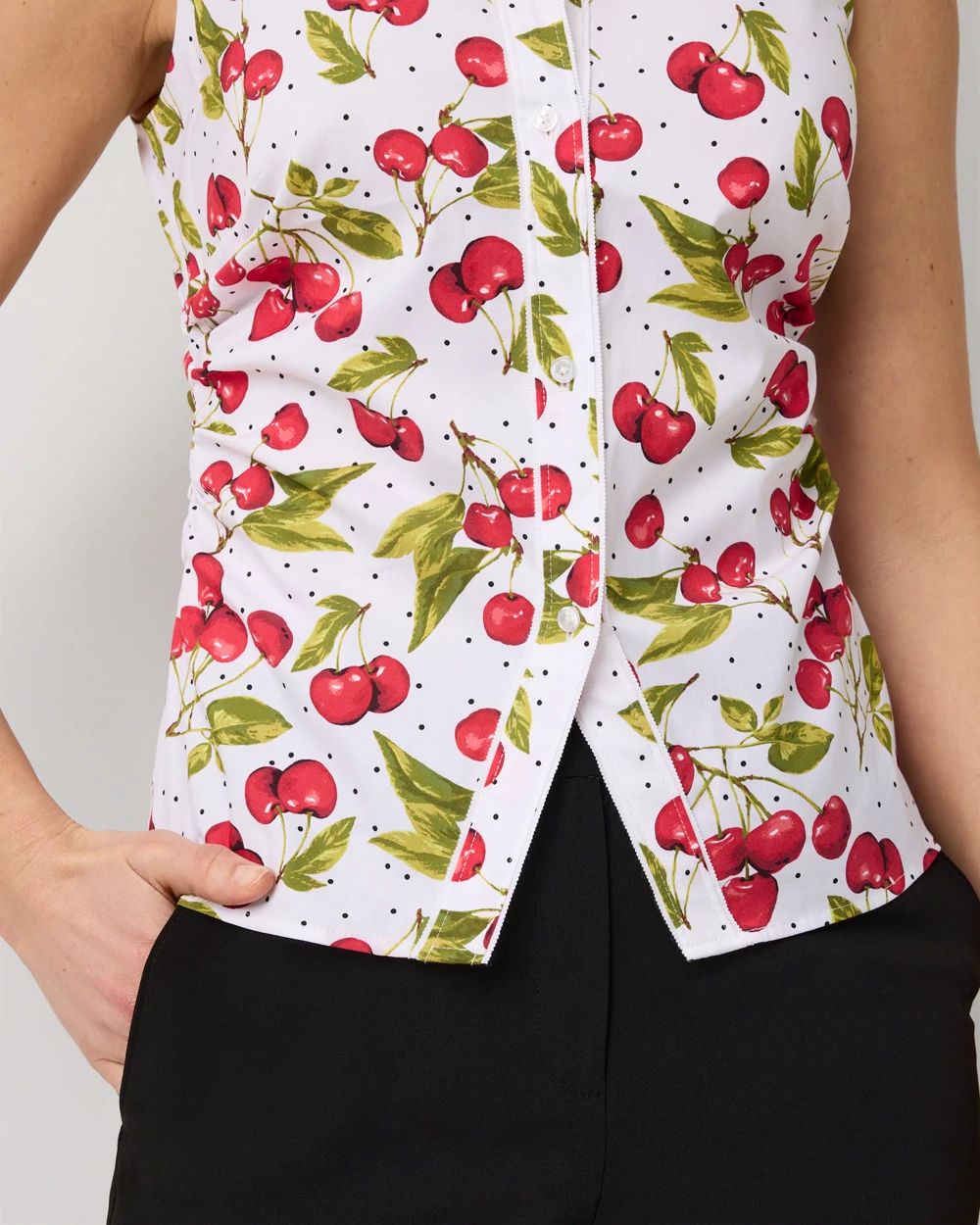 Ruched Poplin Sleeveless Shirt click to view larger image.