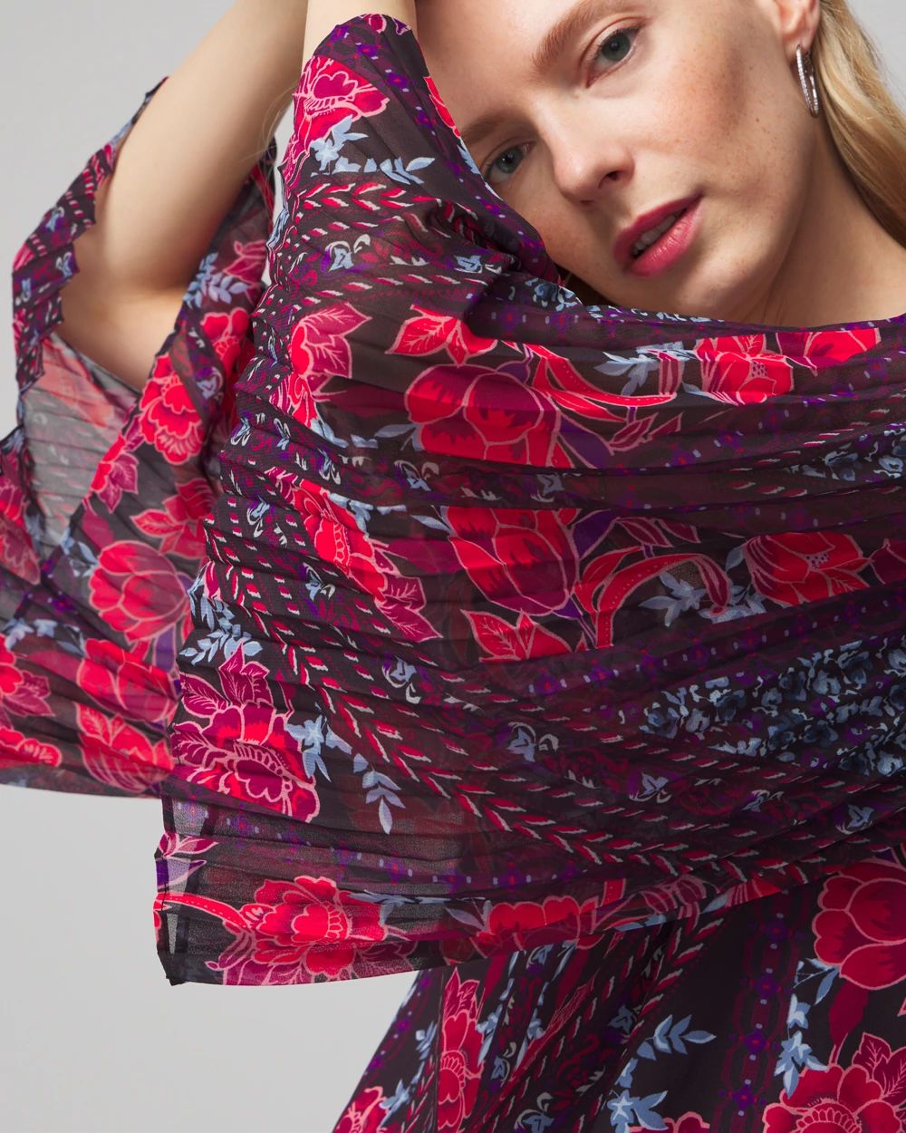 Long-Sleeve Mixed-Print Blouse