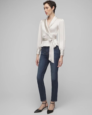 Long Sleeve Satin Wrap Blouse click to view larger image.