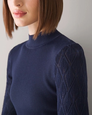 Petite Mock Neck Pointelle Sleeve Sweater click to view larger image.