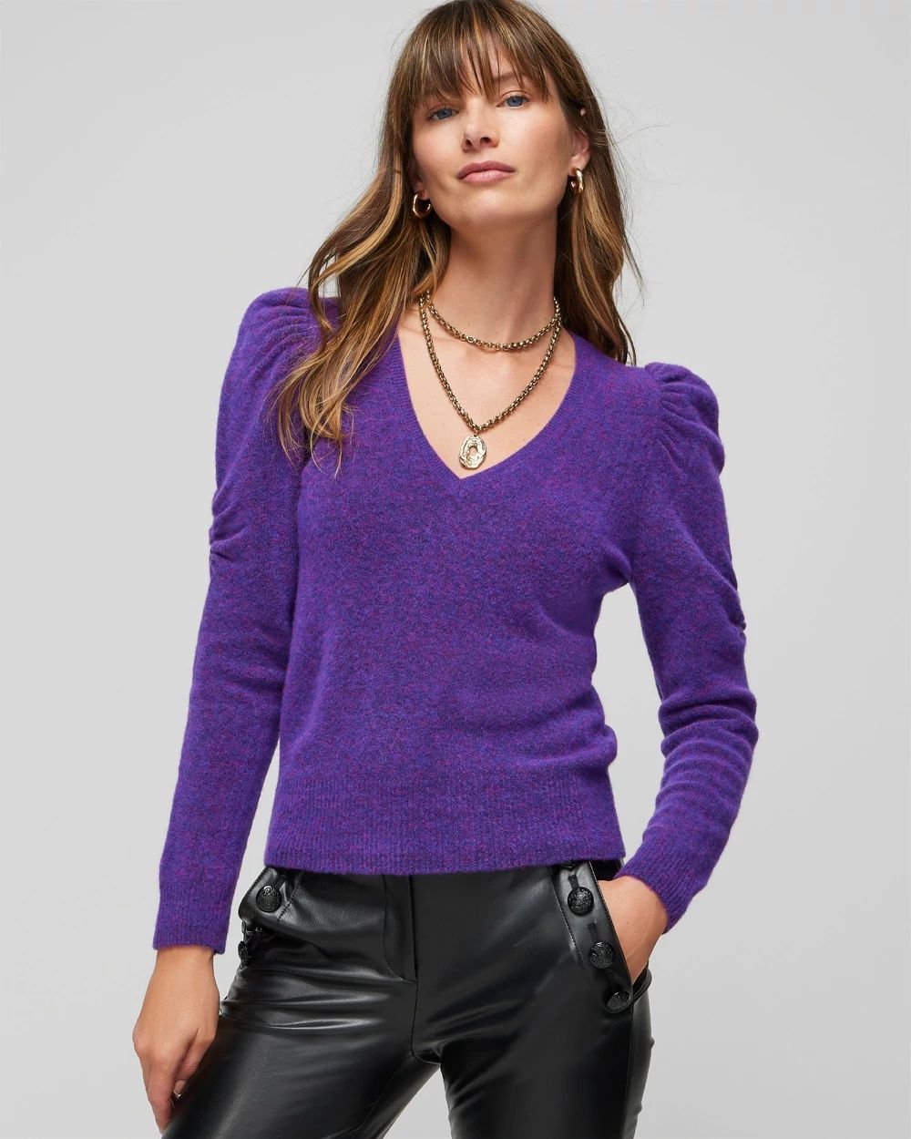 Puff Sleeve V-Neck Pull Over