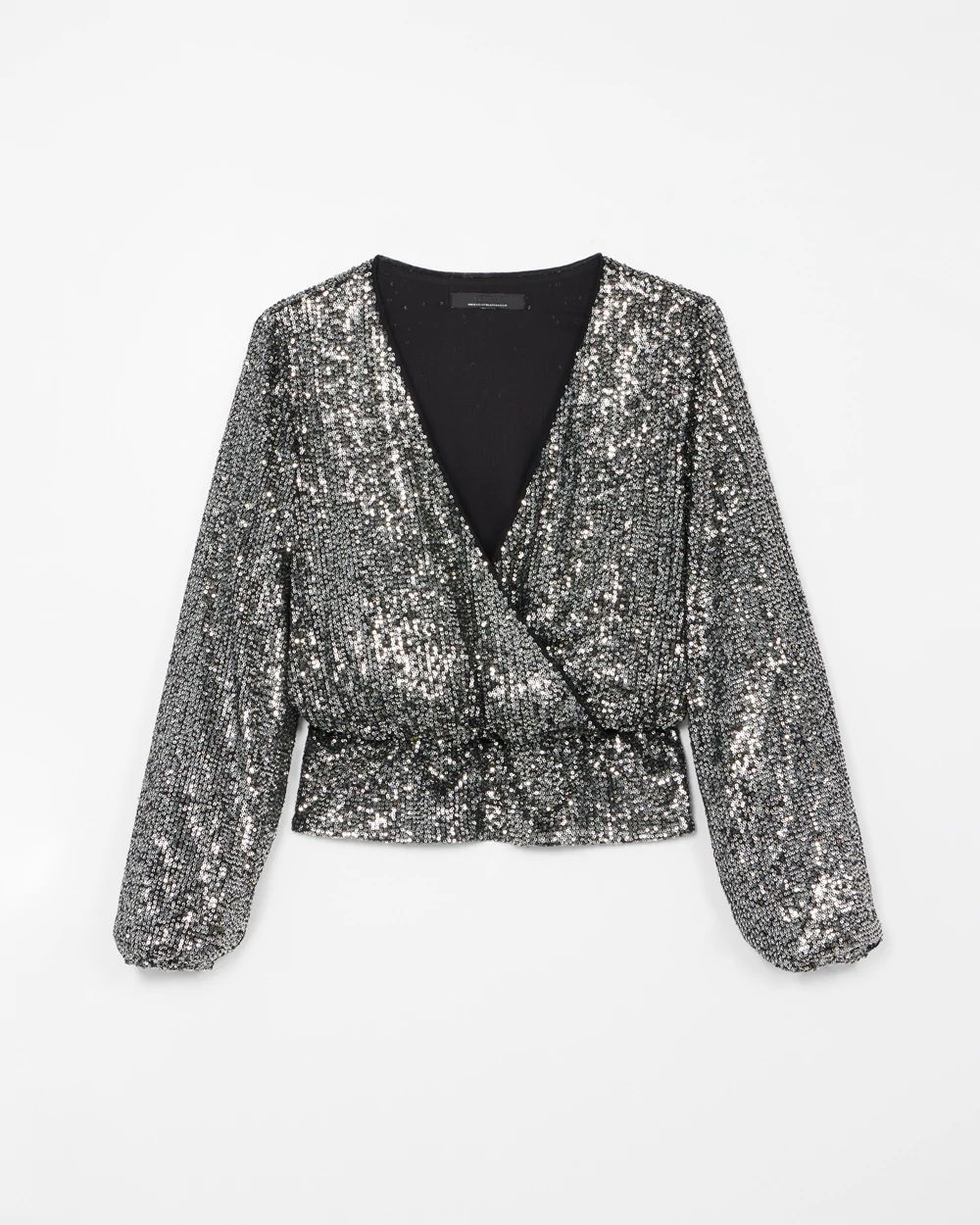 Long Sleeve Sequin Surplice Top