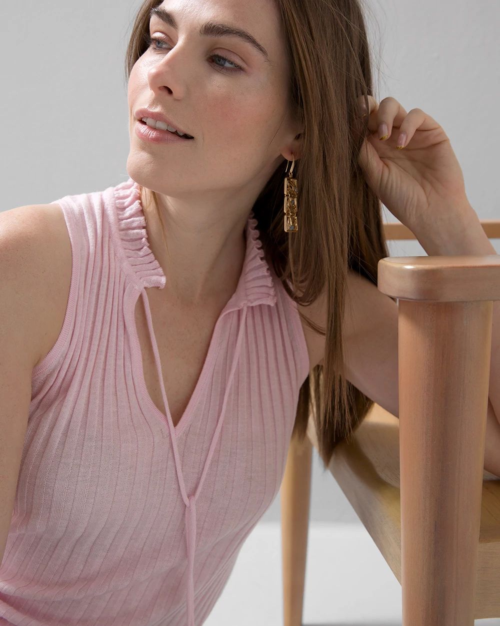 Sleeveless Notch-Neck Sweater