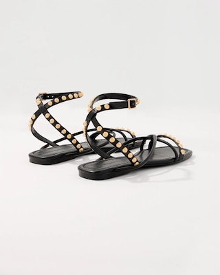 Studded Faux Wrap Gladiator Sandals click to view larger image.