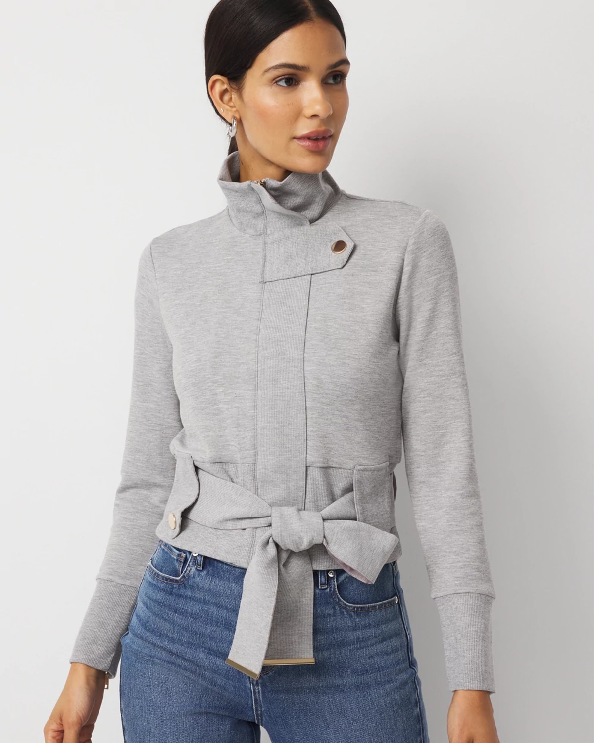 White House Black Market Belted Moto Cardigan In Gray