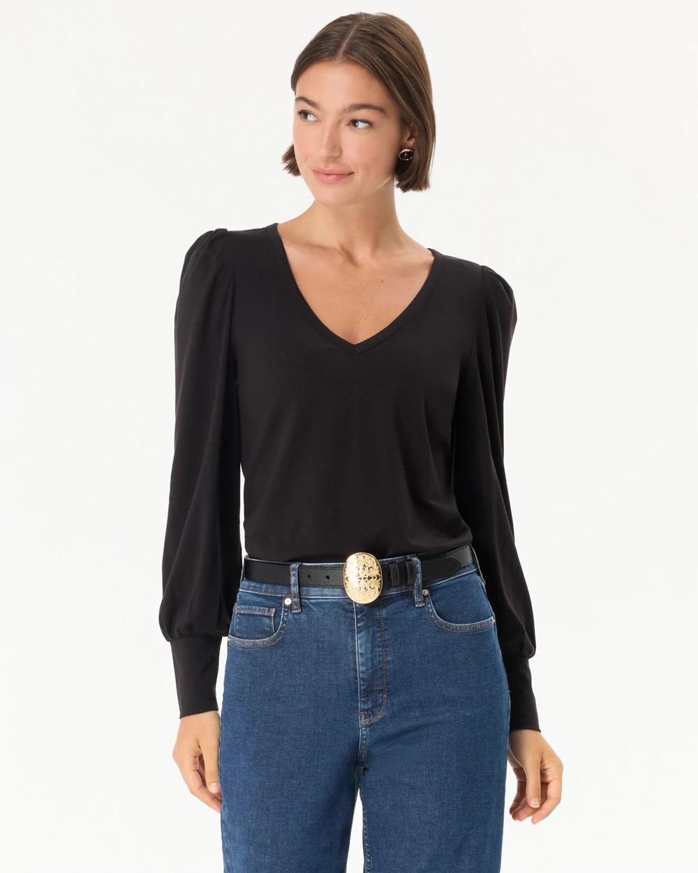 Blouson Sleeve V-neck Top