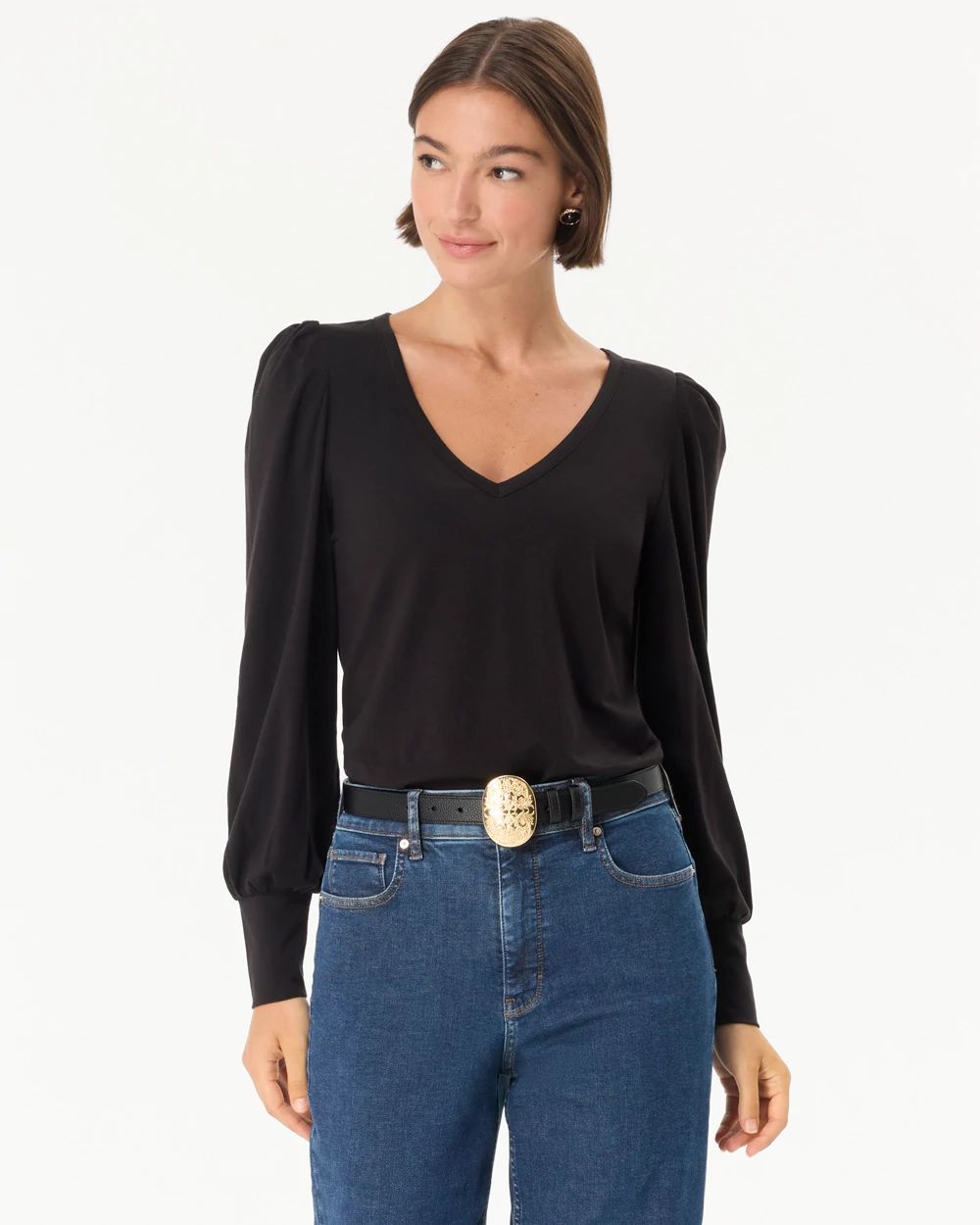 Blouson Sleeve V-neck Top