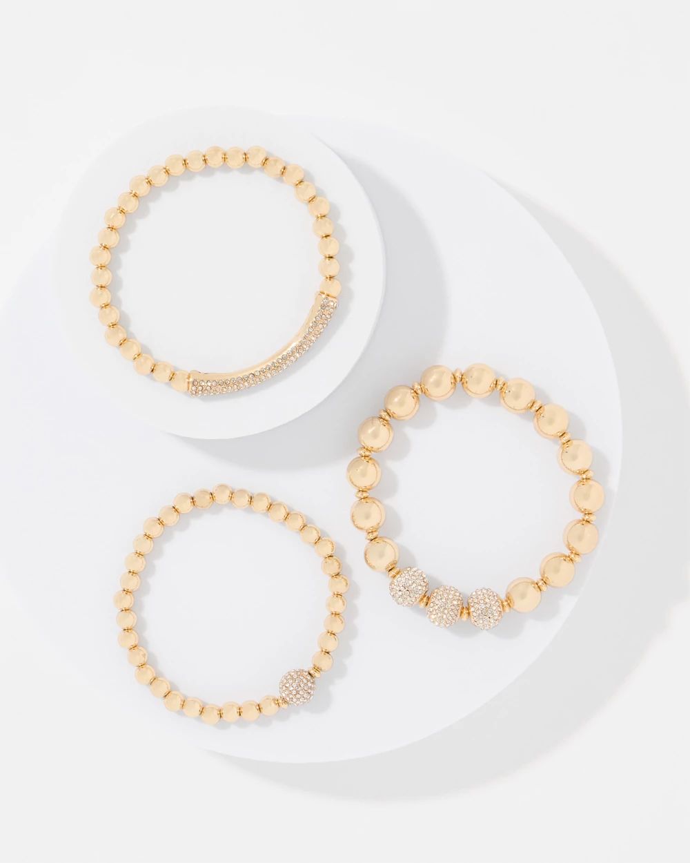 Pavé Spheres Set of Three Stretch Bracelets click to view larger image.