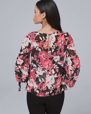 Tie-Sleeve Floral Blouse