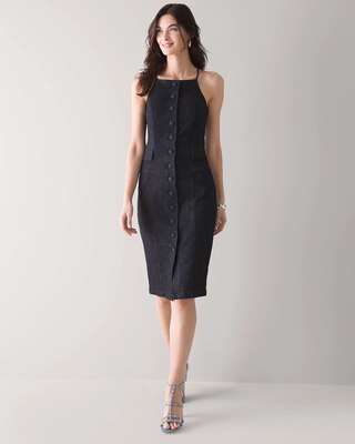 High-Neck + Strappy Denim Dress