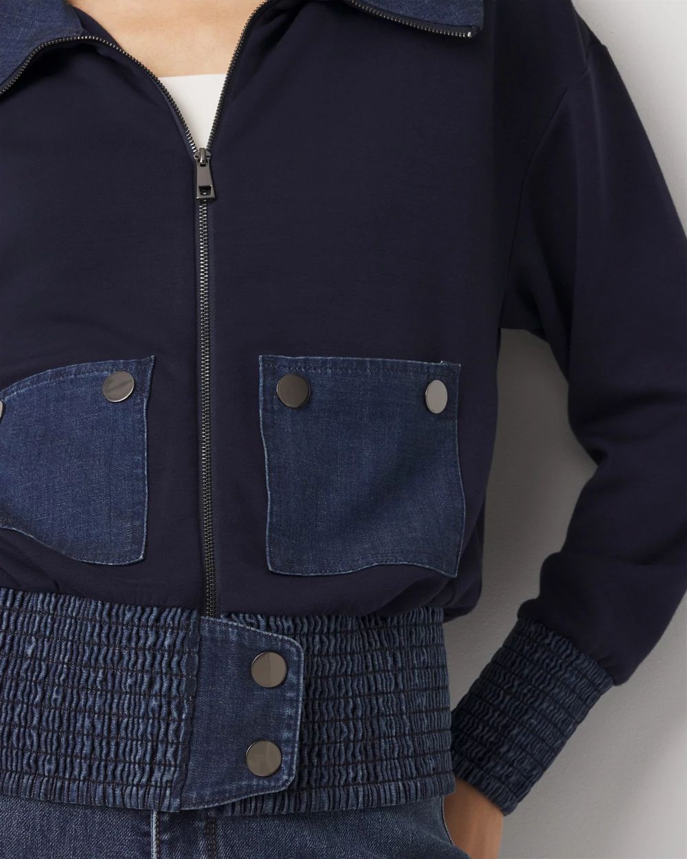 Denim Mix Knit Jacket click to view larger image.