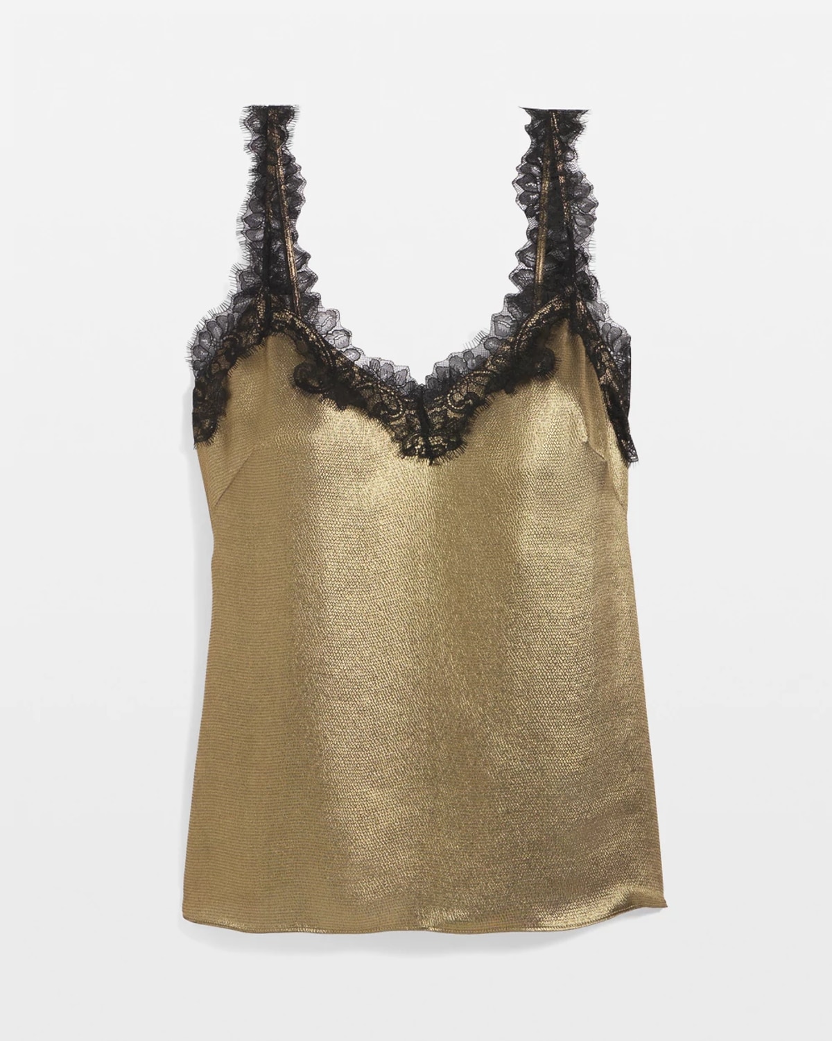 White House Black Market Lace Trim Satin Camisole Top In Gold