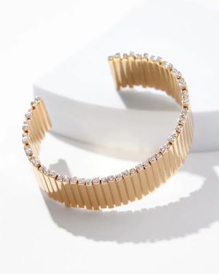 Gold Wavy Clear Crystal Cuff
