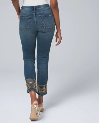 Curvy-Fit High-Rise Beaded Hem Slim Crop Jeans