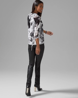 Black + White Floral Print Tie-Sleeve Blouse