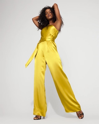 One-Shoulder Satin Belted Jumpsuit click to view larger image.