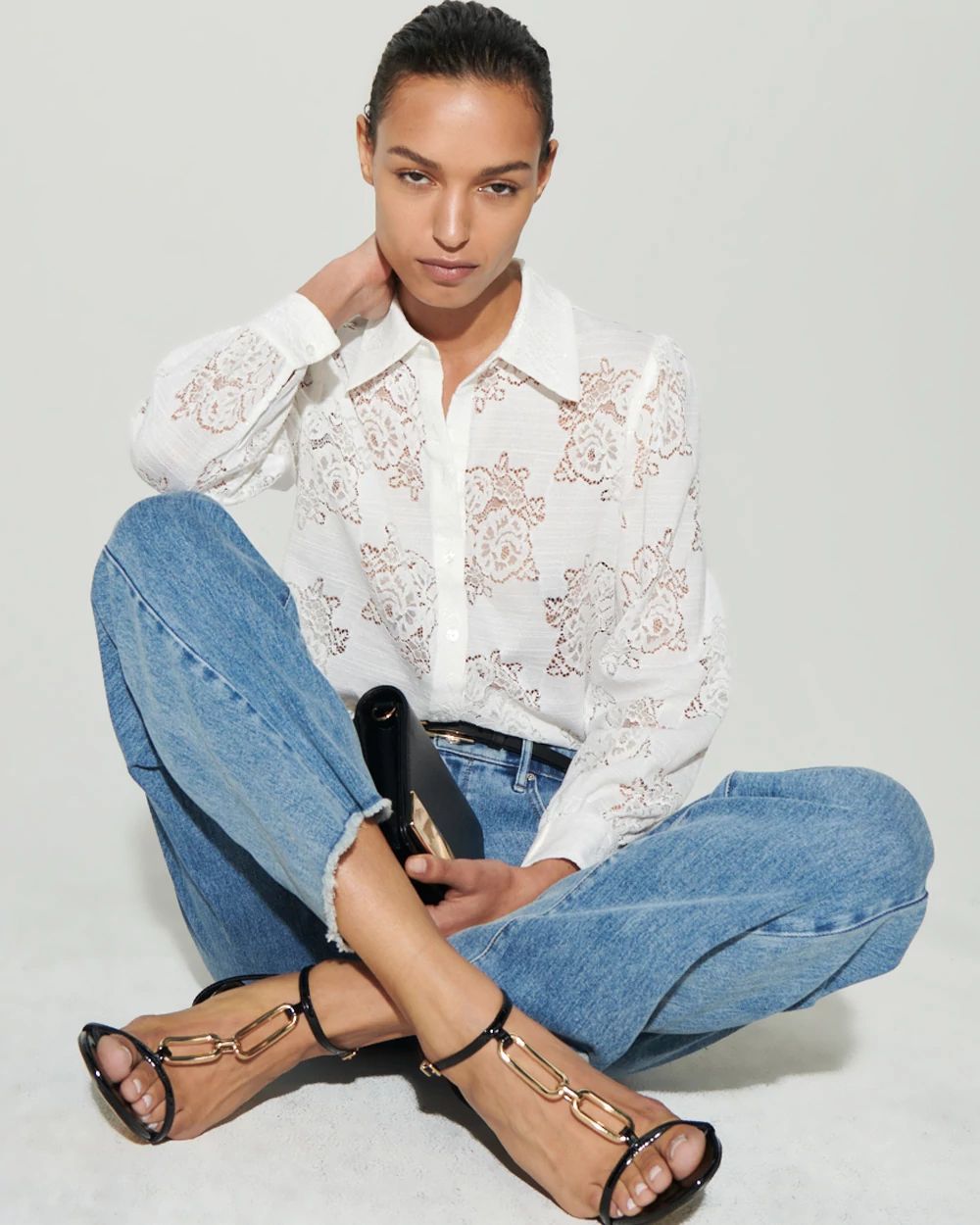 Lace Shirt with Scalloped Hem