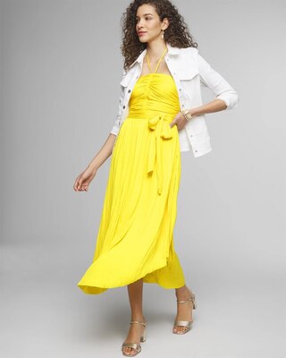 Strapless Pleated Tie-Waist Dress click to view larger image.