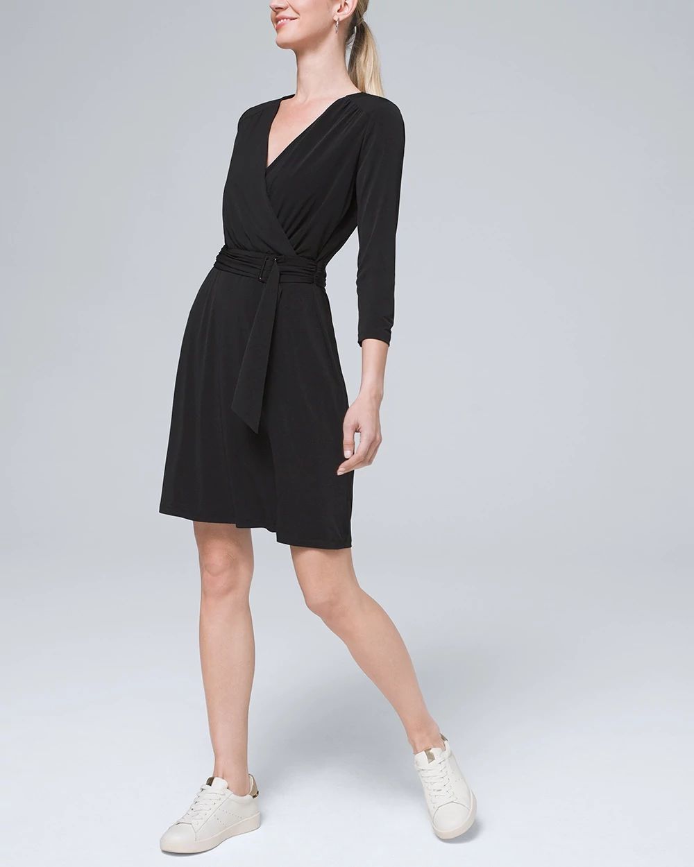 Petite Matte Jersey Belted Surplice Dress click to view larger image.
