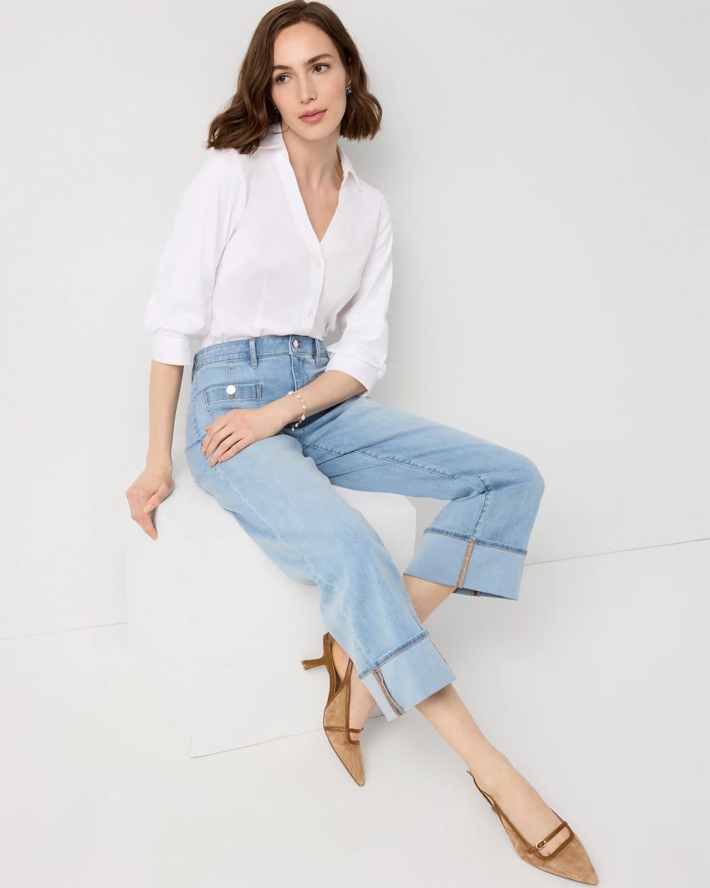 Cuffed High-Rise Wide Leg Crop Jean click to view larger image.