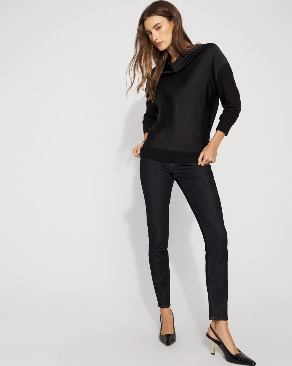 Petite Satin Mix Snit Top