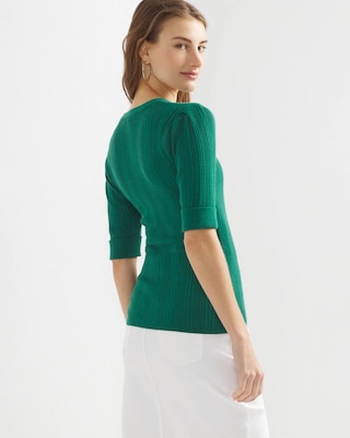 Cashmere Blend Elbow-Sleeve Henley Sweater