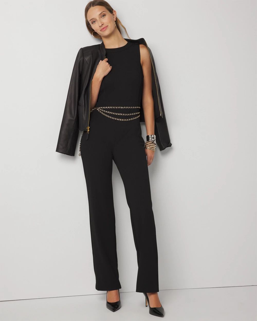 Petite Sleeveless Square Neck Crepe Jumpsuit click to view larger image.