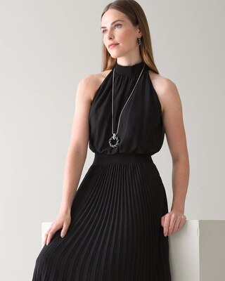 Sleeveless Smock Waist Pleated Midi Dress