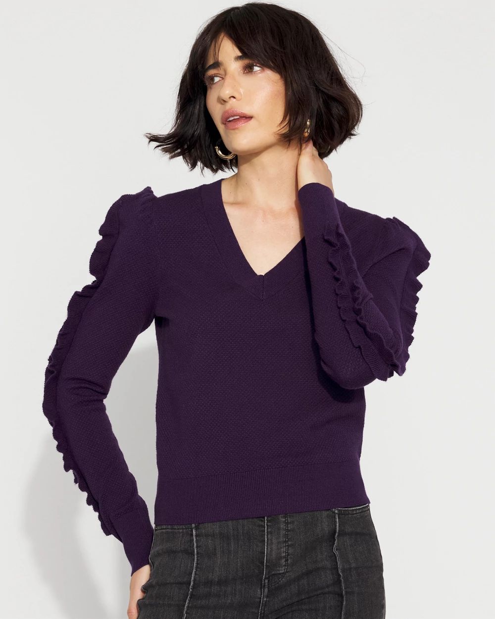 Ruffle Sleeve Pullover Sweater