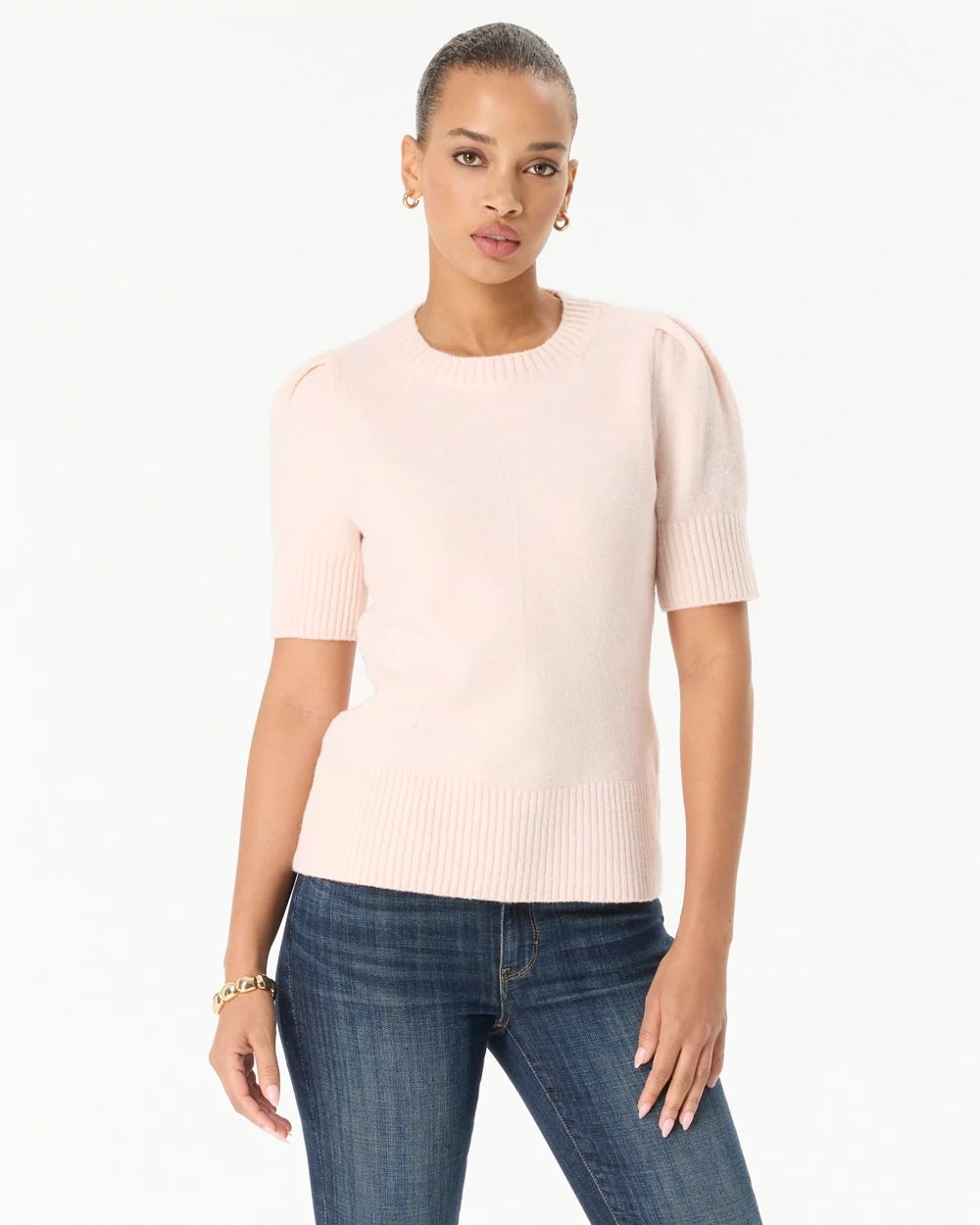Crew Neck Elbow Sleeve Pullover