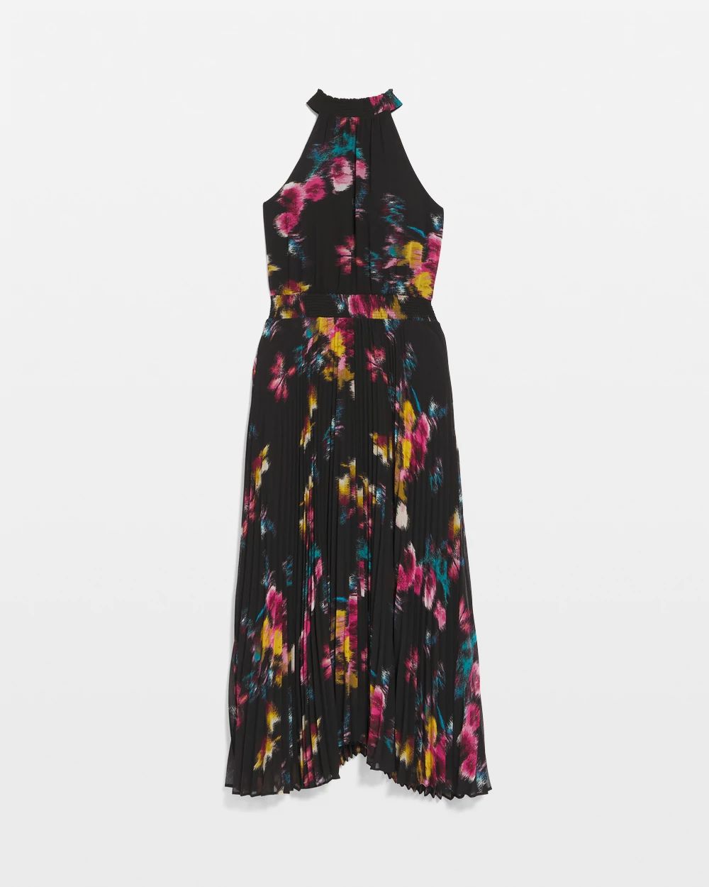 Petite Sleeveless Pleated Halter Midi Dress