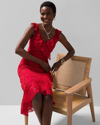 Eyelet Ruffle Wrap Dress click to view larger image.