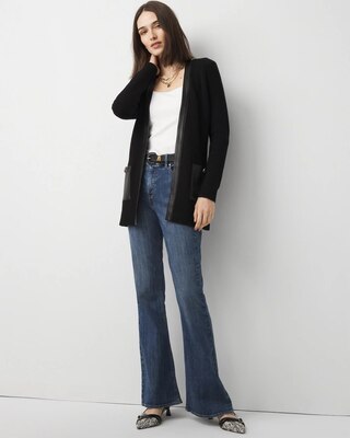 Faux Leather Trim Cardigan click to view larger image.