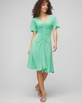 Short Sleeve Ruched Front Matte Jersey Dress