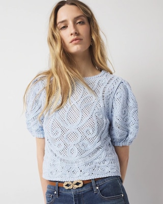 Puff Sleeve Crochet Sweater