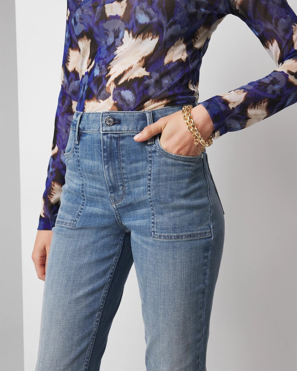 High-Rise Novelty Pocket Bootcut Jean