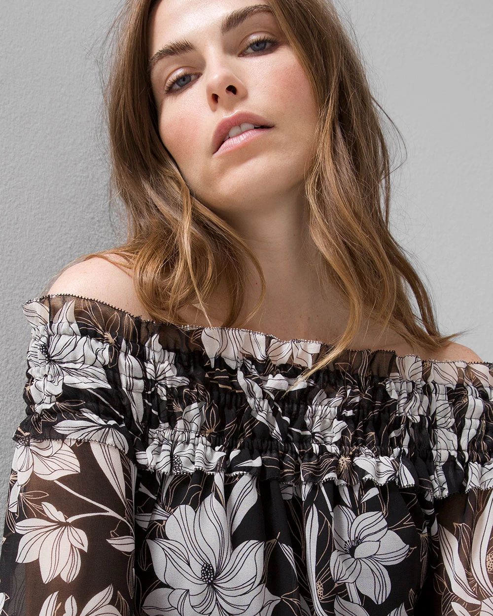 Off-the-Shoulder Chiffon Blouse