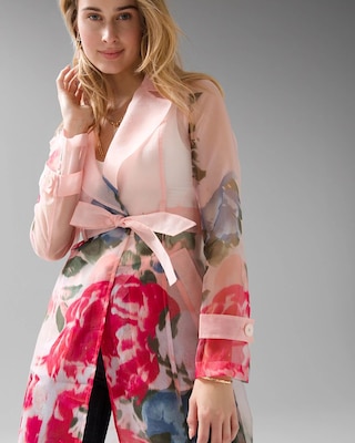 Floral-Printed Organza Trench Coat