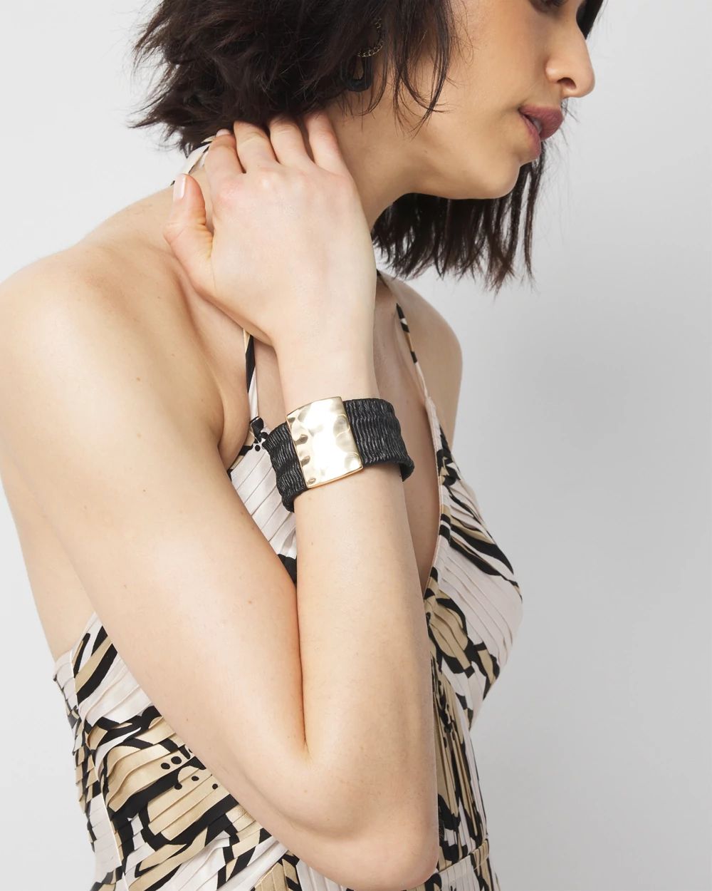 Black Raffia + Gold Cuff